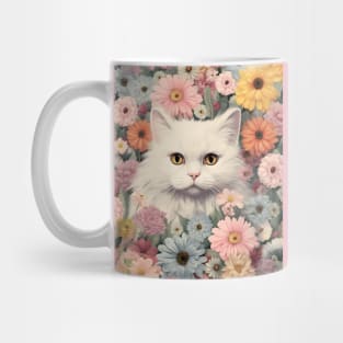 Blooming Beauty: A Whimsical Long-Haired Cat Embraced by Floral Delights Mug